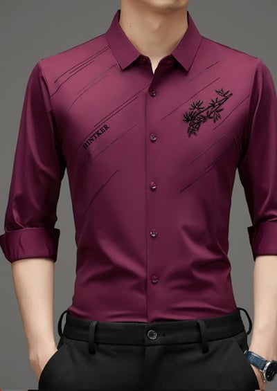 Men's Warm Anti-wrinkle Non-iron High Elasticity Padded Lined Shirt - Black | SAVINTARI