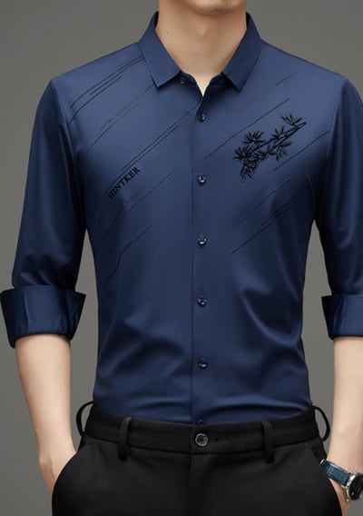 Men's Warm Anti-wrinkle Non-iron High Elasticity Padded Lined Shirt - Black | SAVINTARI