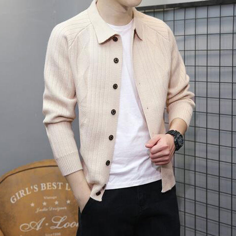Men's Casual Lapel Knitted Cardigan（50 - Black | SAVINTARI