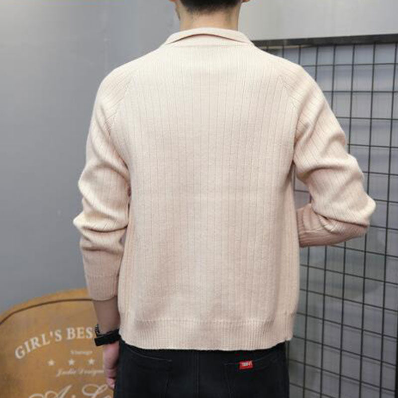 Men's Casual Lapel Knitted Cardigan（50 - Black | SAVINTARI
