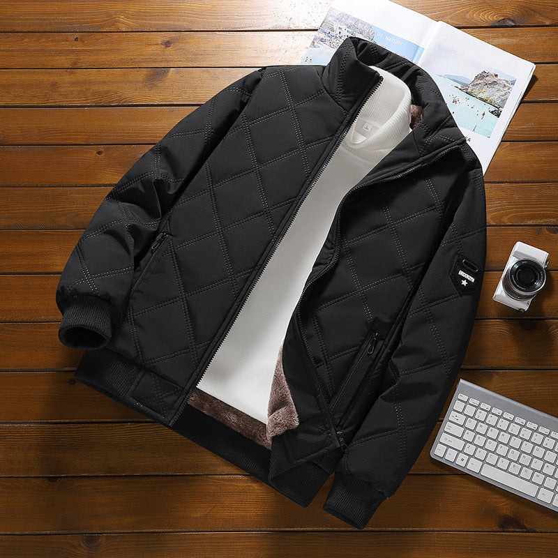 Men's Quilted Jacket with Plush Lining - Black | SAVINTARI