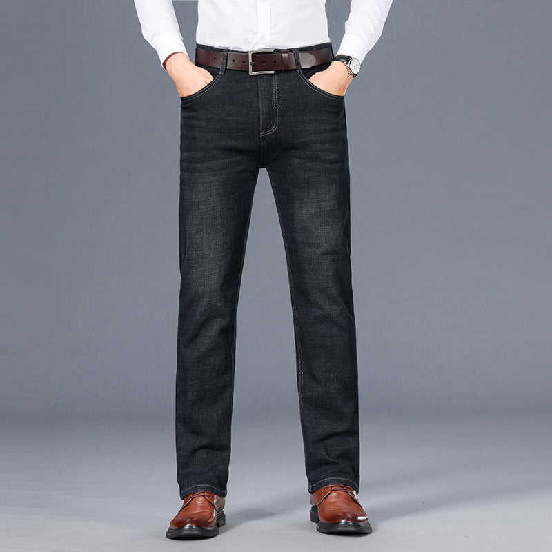 Men's Stretch Straight-Fit Jeans（50 - Black | SAVINTARI