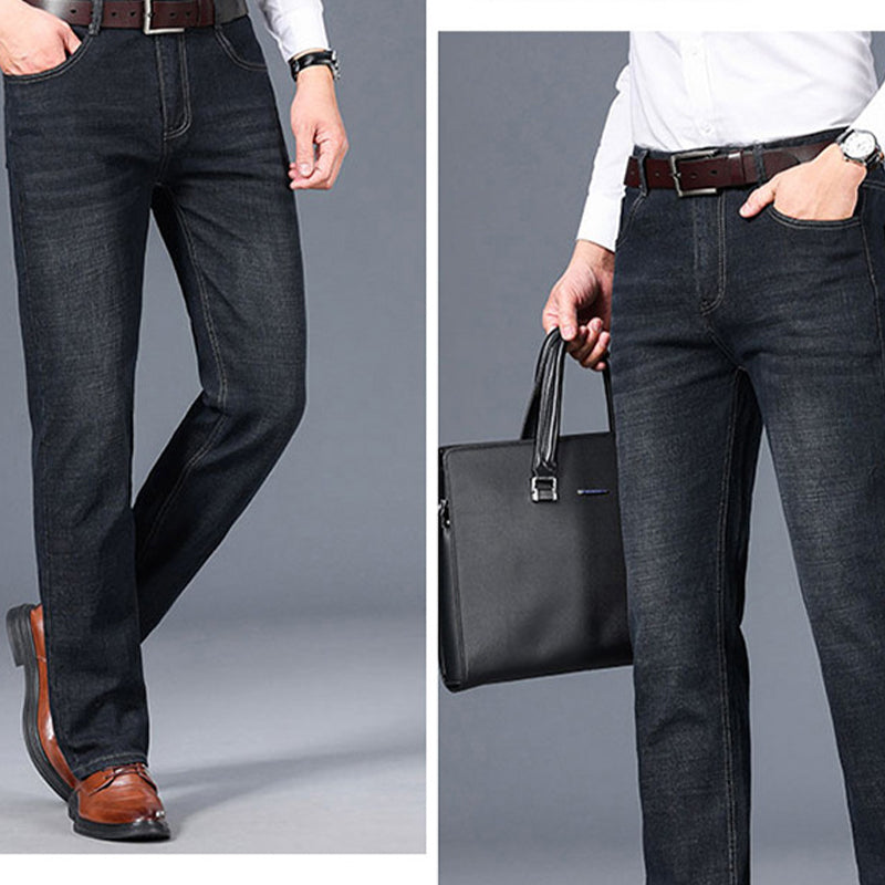 Men's Stretch Straight-Fit Jeans（50 - Black | SAVINTARI