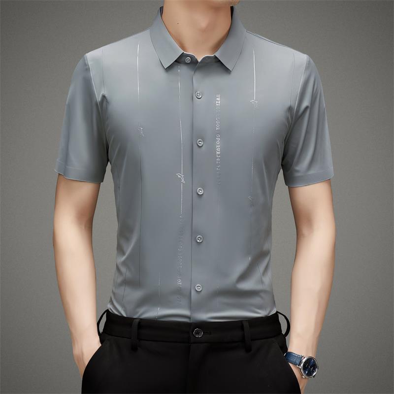 Men's Stretch Anti-Wrinkle Ice Silk Shirt（50 - Navy | SAVINTARI