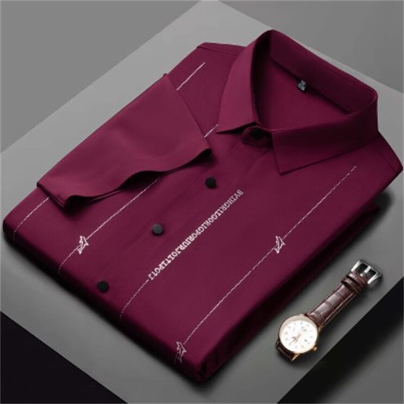 Men's Stretch Anti-Wrinkle Ice Silk Shirt（50 - Navy | SAVINTARI