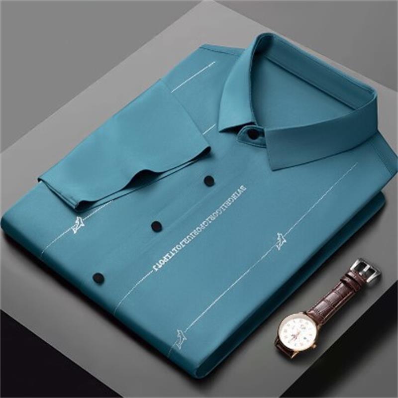 Men's Stretch Anti-Wrinkle Ice Silk Shirt（50 - Navy | SAVINTARI