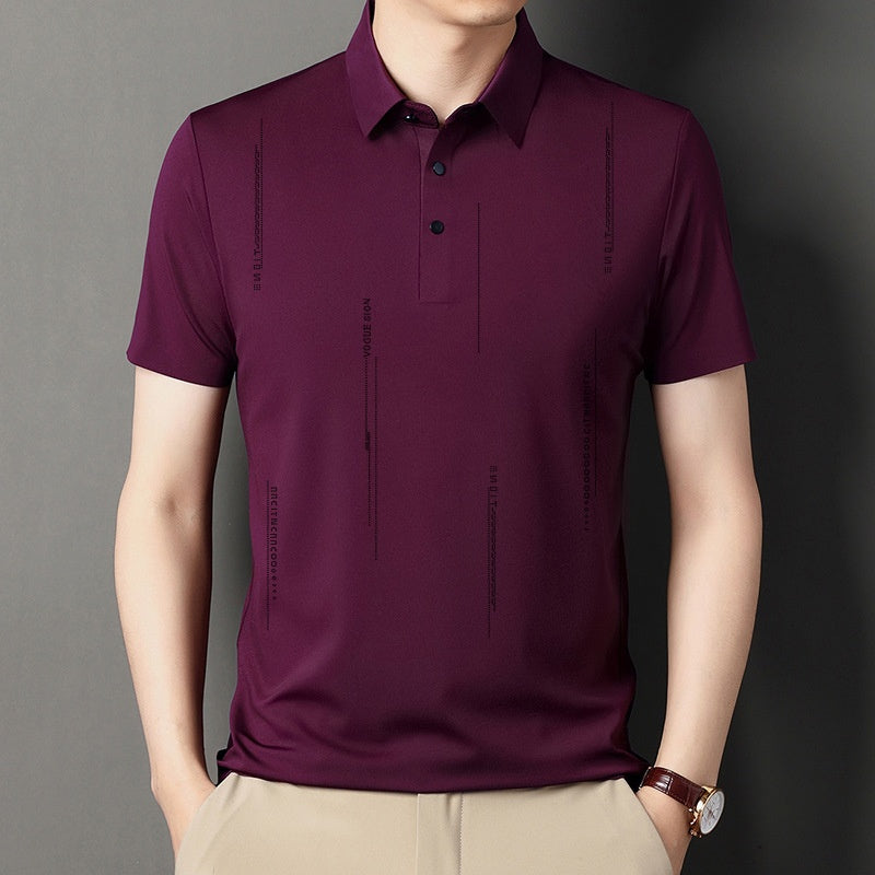 Men's Lapel Thin Short-Sleeve T-Shirt（50 - Black | SAVINTARI