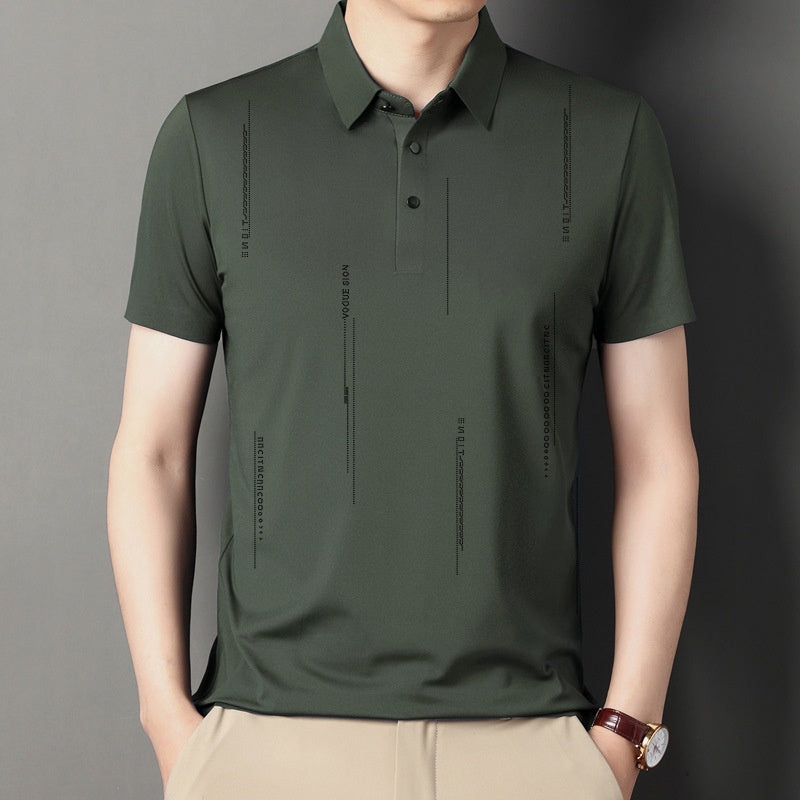 Men's Lapel Thin Short-Sleeve T-Shirt（50 - Black | SAVINTARI