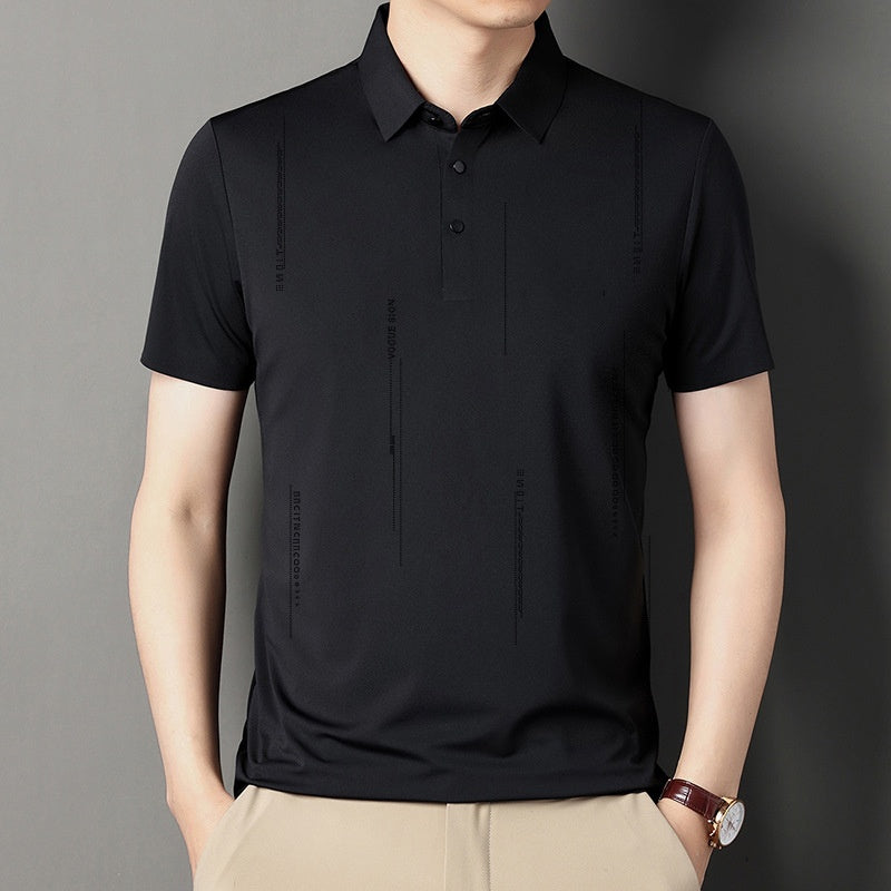 Men's Lapel Thin Short-Sleeve T-Shirt（50 - Black | SAVINTARI
