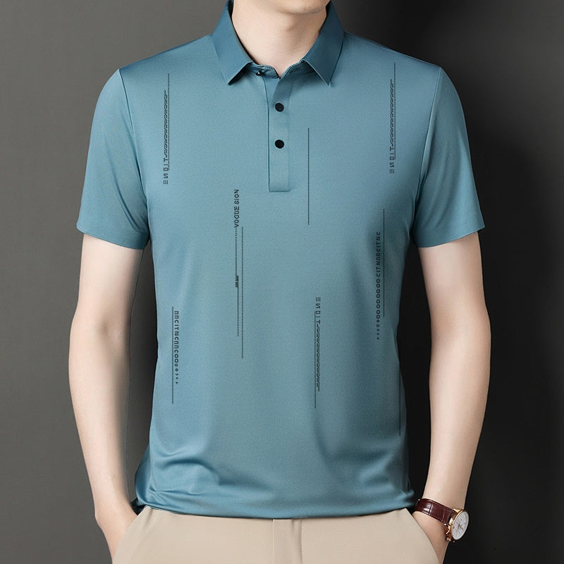 Men's Lapel Thin Short-Sleeve T-Shirt（50 - Black | SAVINTARI