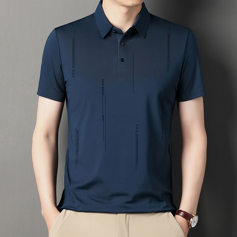 Men's Lapel Thin Short-Sleeve T-Shirt（50 - Black | SAVINTARI