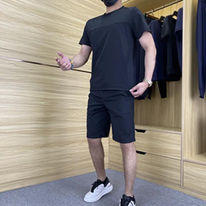 Men's ‍ ️ Casual Sports Short-Sleeved Shirt & Pants 2-Piece Set - Navy | SAVINTARI