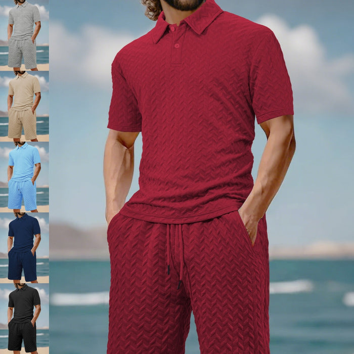 Men's Casual Shirt & Shorts 2-Piece Set - White | Casual Two-Piece Set | SAVINTARI