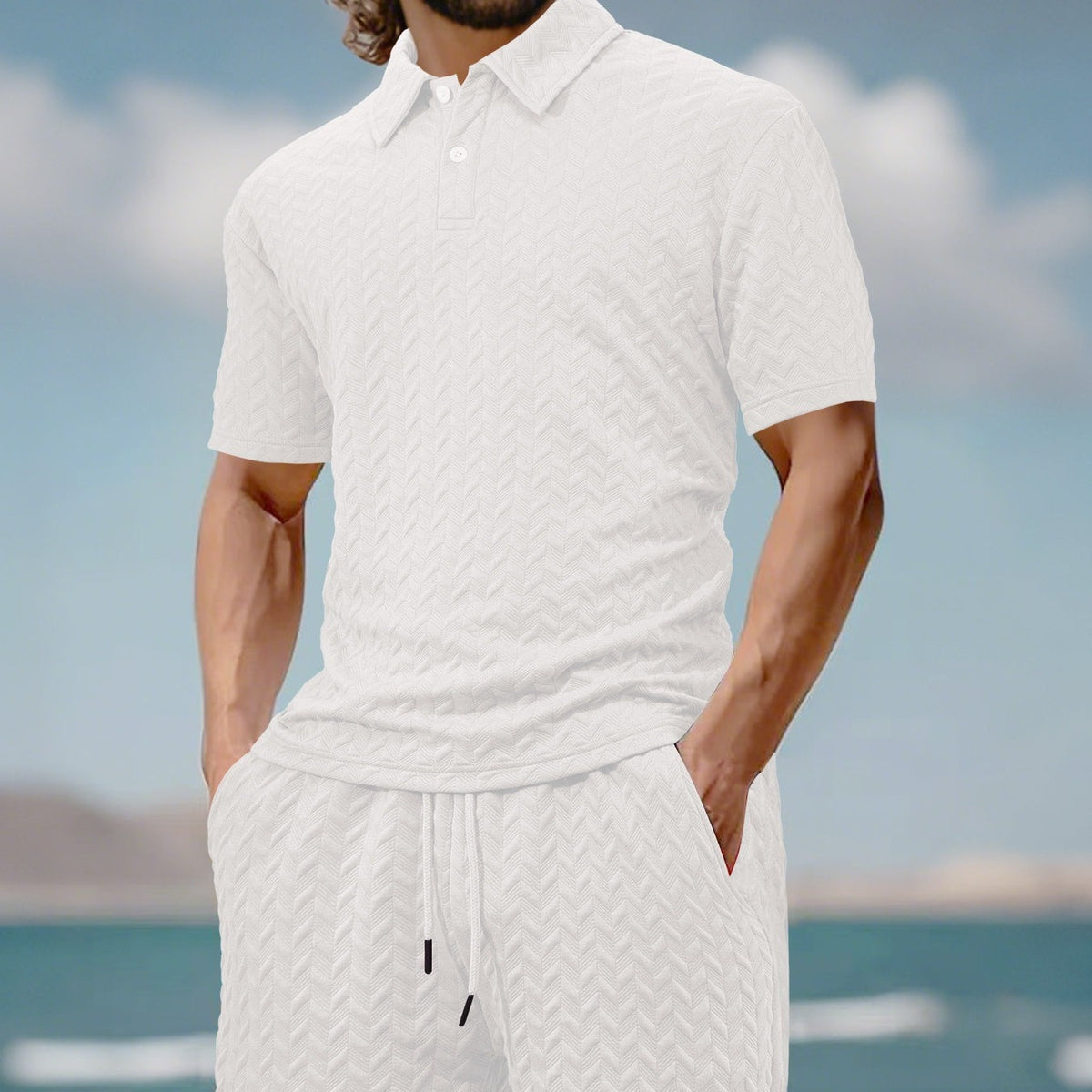 Men's Casual Shirt & Shorts 2-Piece Set - White | SAVINTARI