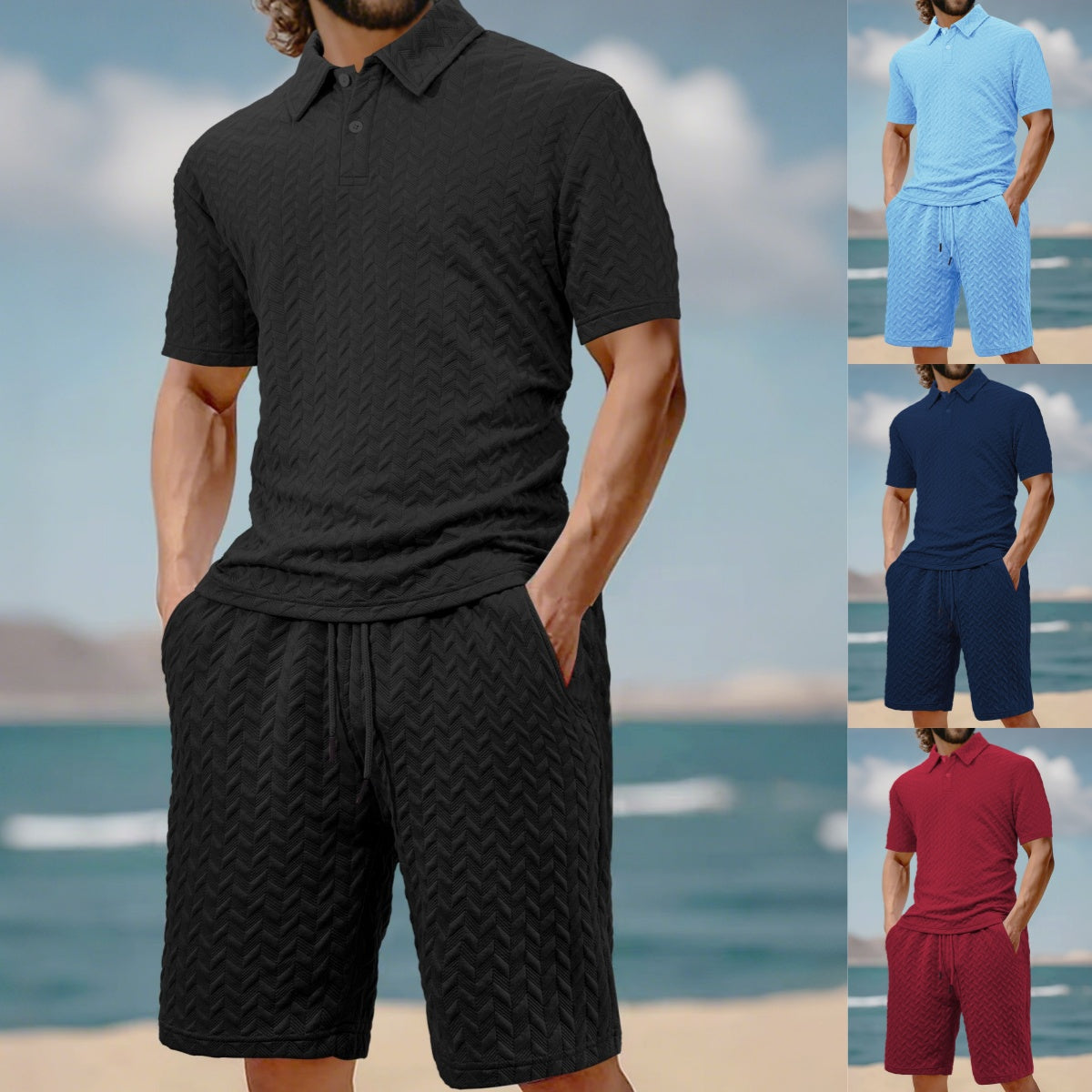 Men's Casual Shirt & Shorts 2-Piece Set - White | SAVINTARI