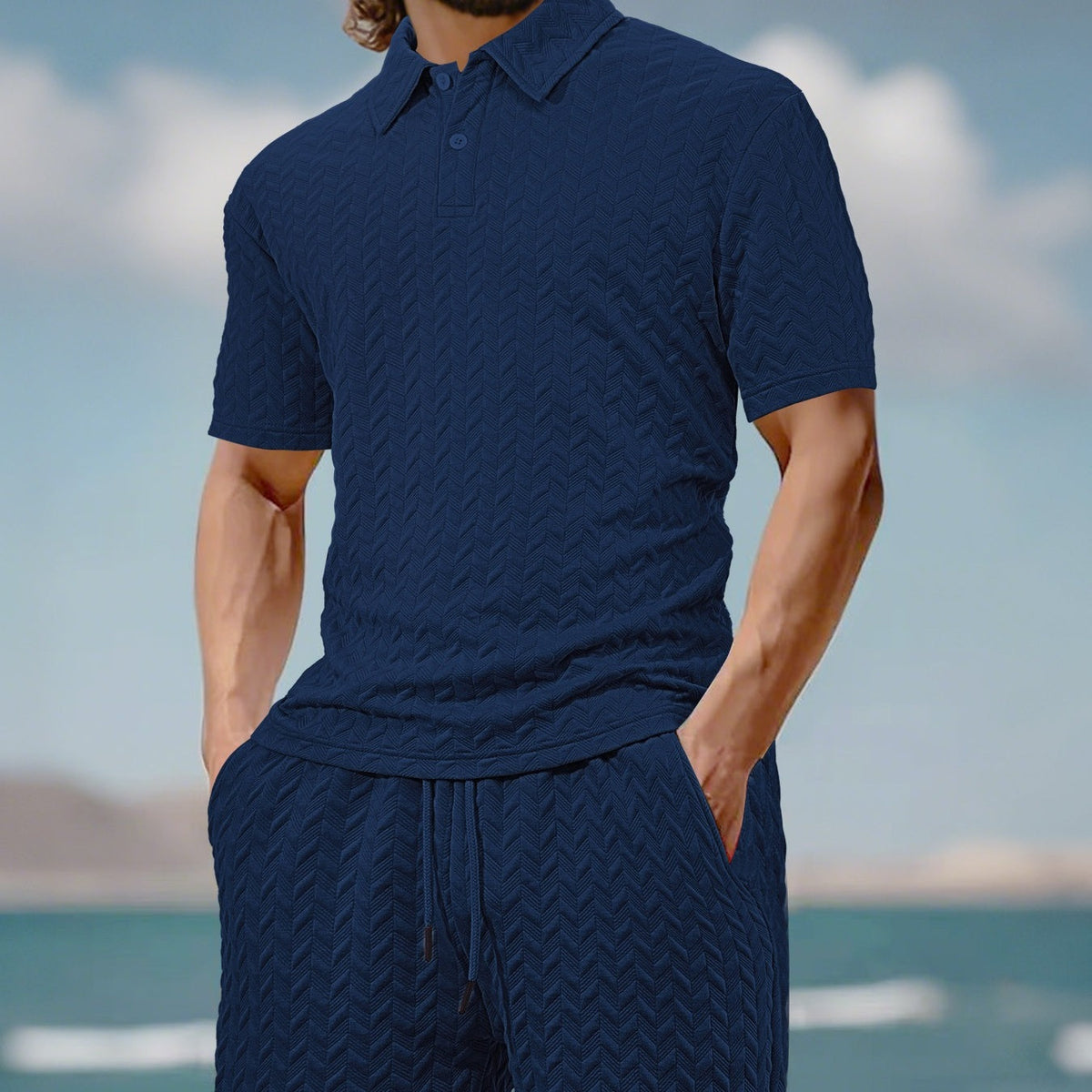 Men's Casual Shirt & Shorts 2-Piece Set - White | SAVINTARI