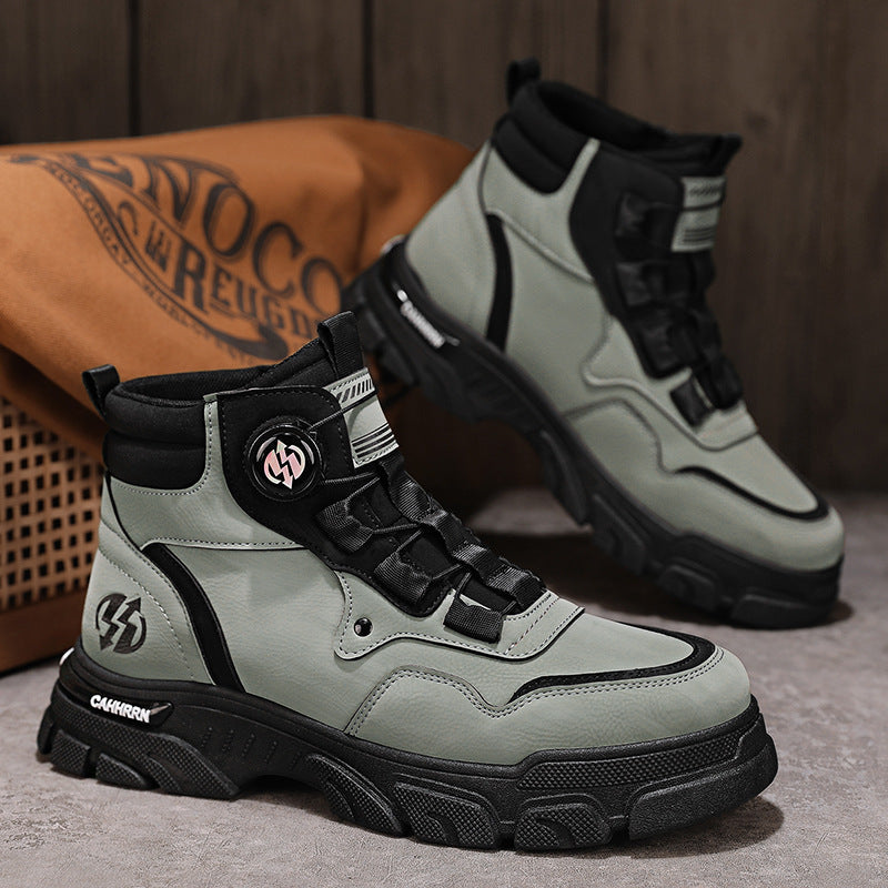Men's PU Leather Non-Slip Work Boots - Green-Upgraded | SAVINTARI