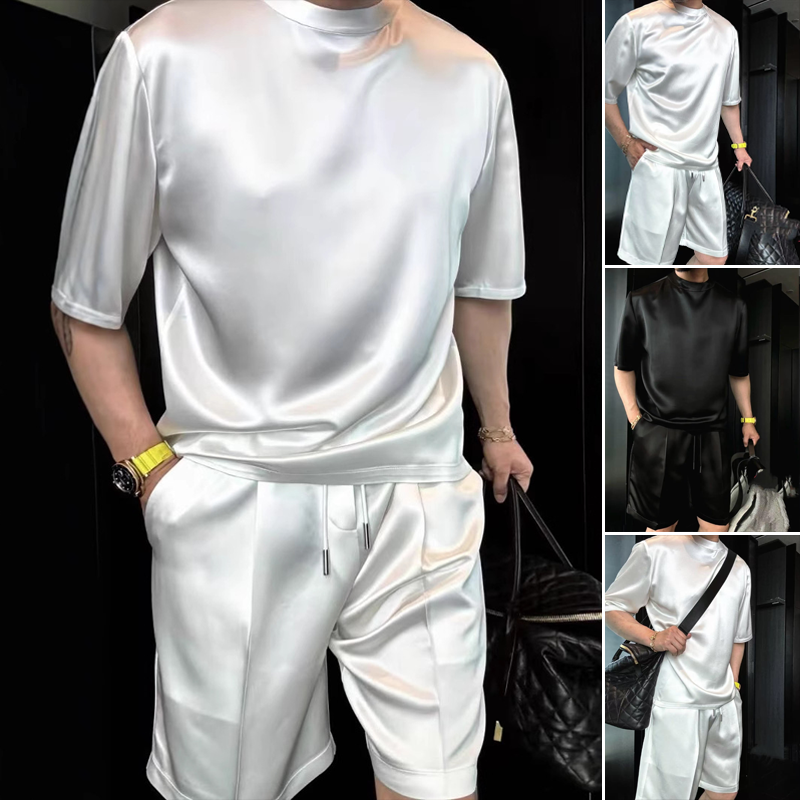 Men's Casual Solid Top & Shorts 2-Piece Set - White | SAVINTARI