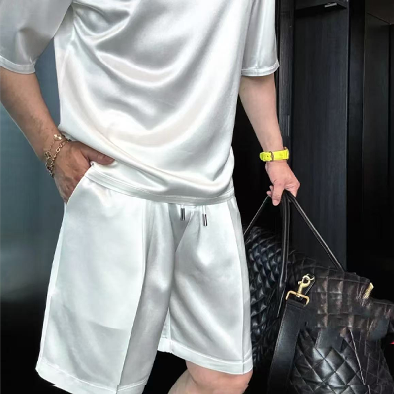Men's Casual Solid Top & Shorts 2-Piece Set - White | SAVINTARI