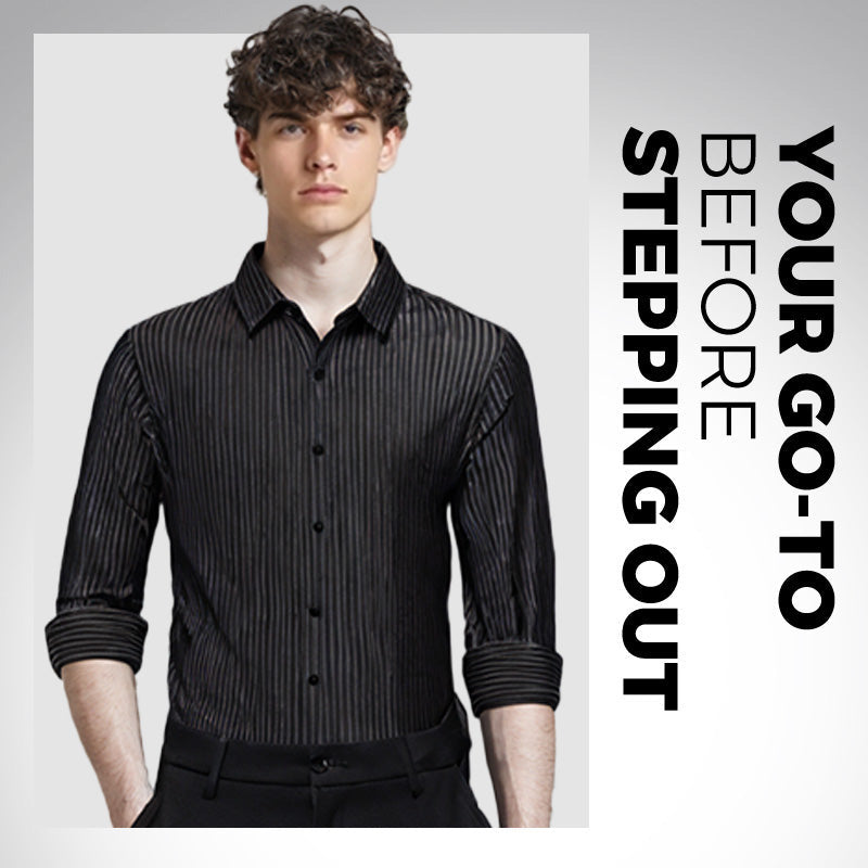 Men's Lightweight Breathable Striped Shirt - Green | SAVINTARI