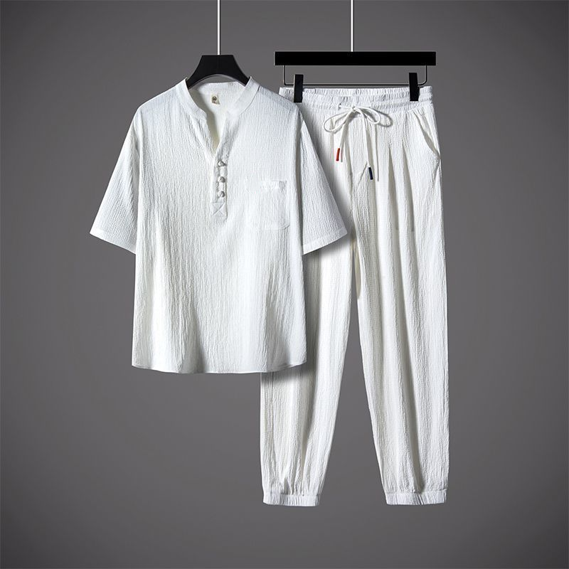 Men's Cool V-Neck Top & Jogger Pants Set - Black | SAVINTARI