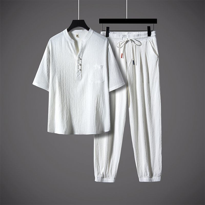 Men's Cool V-Neck Top & Jogger Pants Set - Black | Casual Two-Piece Set | SAVINTARI