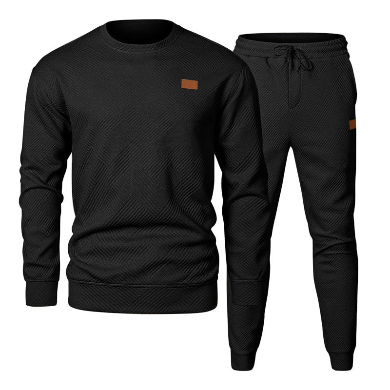 Men's Athletic 2-Piece Set - Sweatshirt & Joggers - Black | SAVINTARI