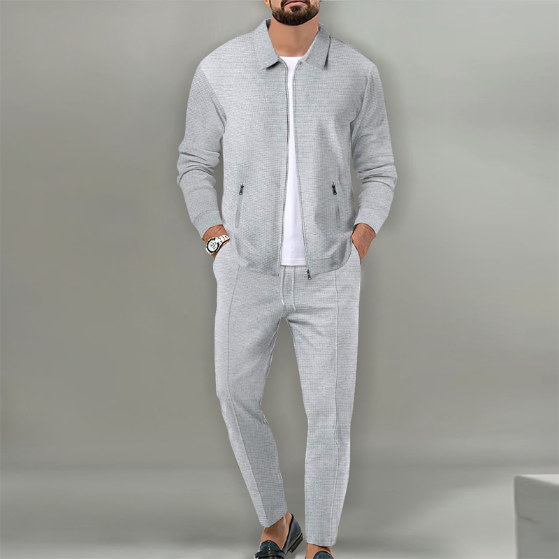Men's Stylish Lapel Jacket & Jogger Pants 2-Piece Set（50 - White | SAVINTARI