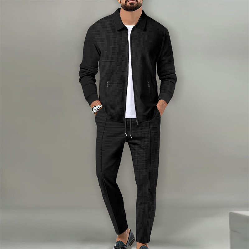 Men's Stylish Lapel Jacket & Jogger Pants 2-Piece Set（50 - White | SAVINTARI