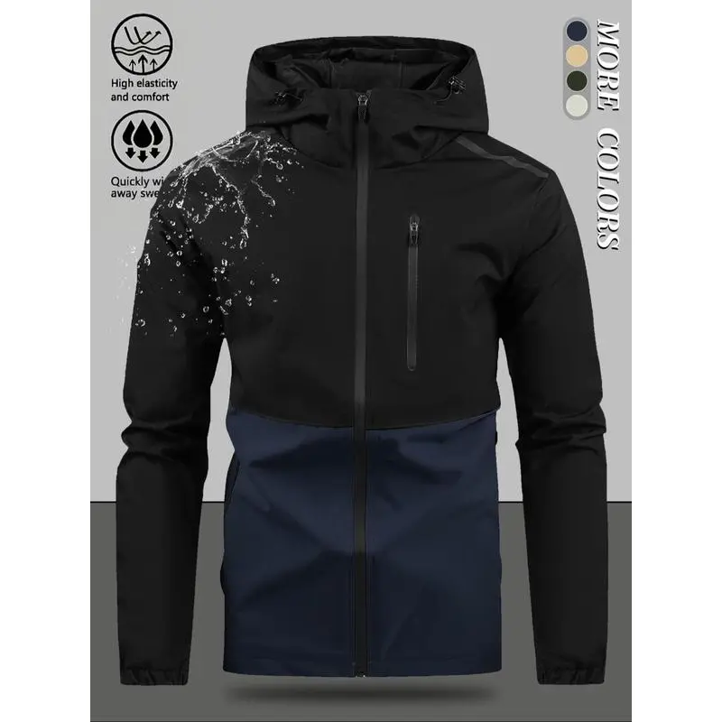 Men's Color-block Hooded Windproof Casual Jacket - Light Grey | SAVINTARI