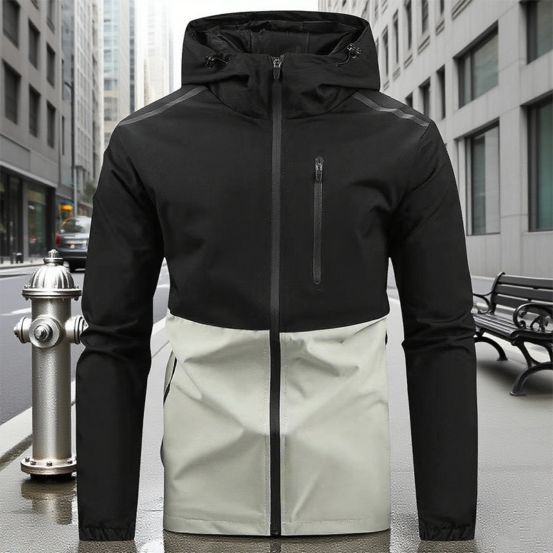 Men's Color-block Hooded Windproof Casual Jacket - Light Grey | SAVINTARI