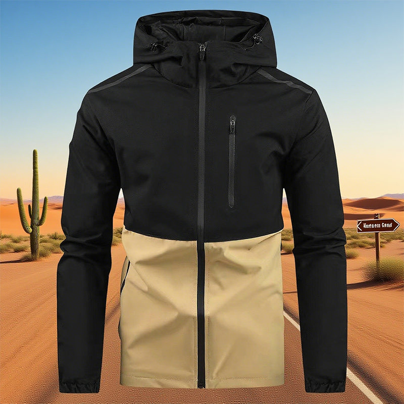 Men's Color-block Hooded Windproof Casual Jacket - Light Grey | SAVINTARI