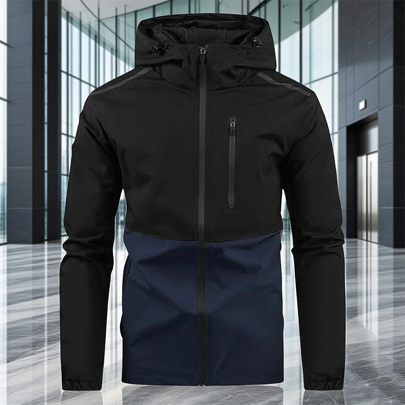Men's Color-block Hooded Windproof Casual Jacket - Light Grey | SAVINTARI