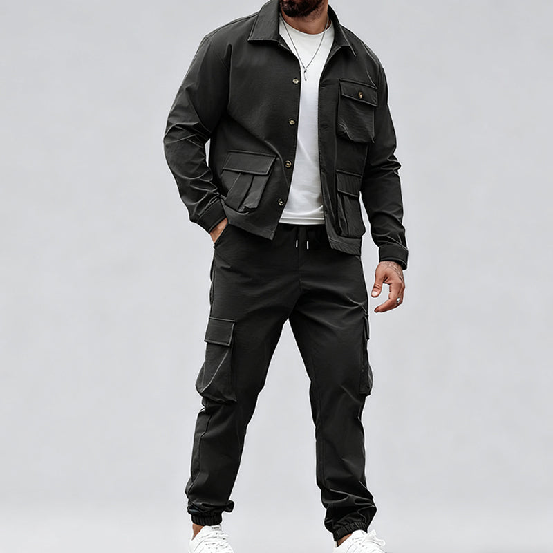 Men's Retro Jacket & Cargo Pants 2-Piece Set (50 - Green | SAVINTARI