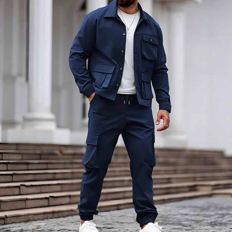 Men's Retro Jacket & Cargo Pants 2-Piece Set (50 - Green | SAVINTARI