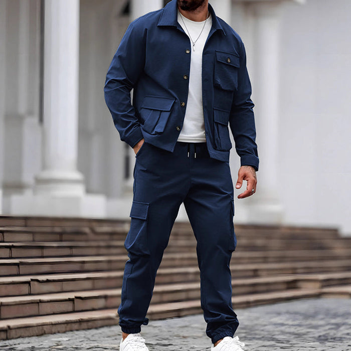Men's Retro Jacket & Cargo Pants 2-Piece Set - Green | Casual Two-Piece Set | SAVINTARI
