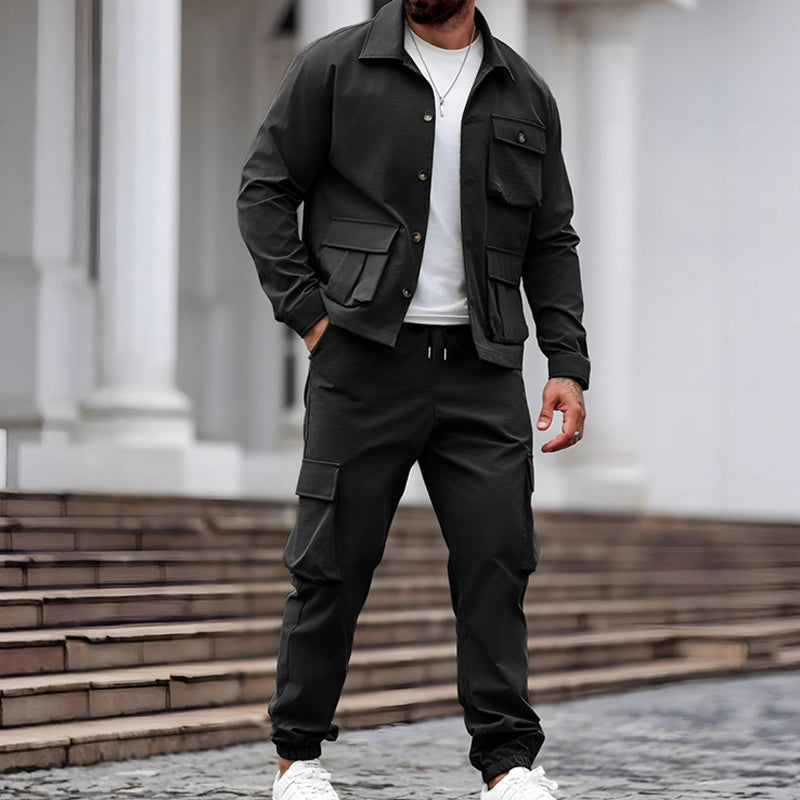 Men's Retro Jacket & Cargo Pants 2-Piece Set (50 - Green | SAVINTARI