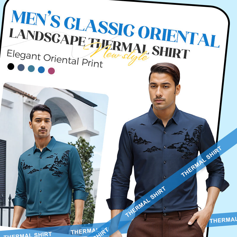 Men's Classic Oriental Landscape Thermal Shirt - Black | SAVINTARI