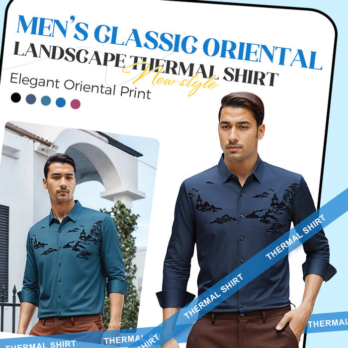 Men's Classic Oriental Landscape Thermal Shirt - Black | Seasonal Shirt | SAVINTARI