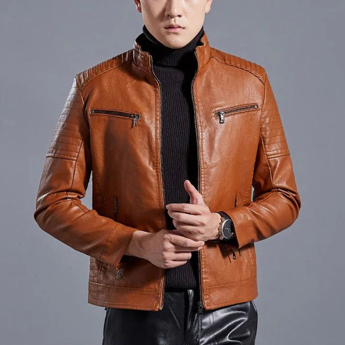 Men's offer Stand Collar Biker Leather Jacket - Black | Light Jacket Layer | SAVINTARI