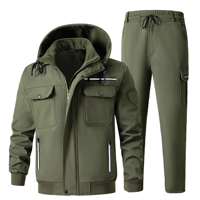 Men's Insulated Windproof Jacket & Pants Set - Black | SAVINTARI
