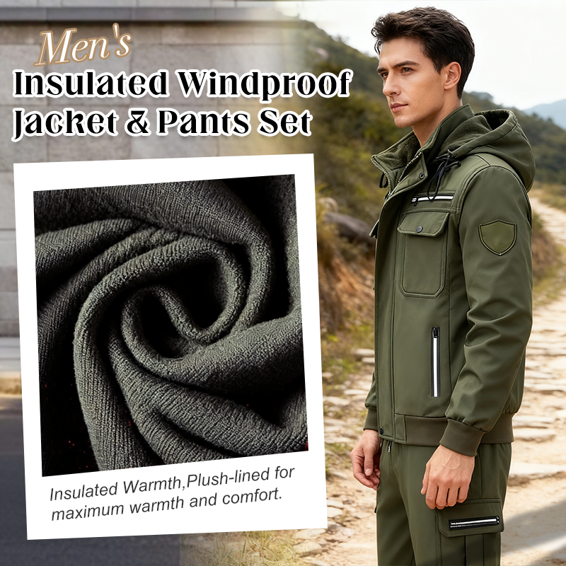 Men's Insulated Windproof Jacket & Pants Set - Black | SAVINTARI