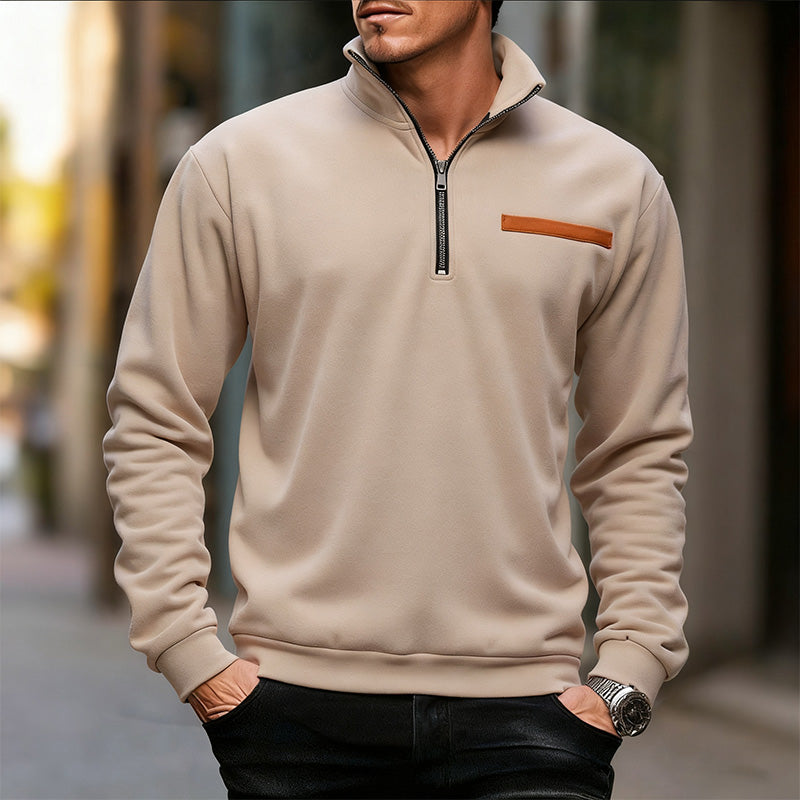 Men's Limited-time offer- Stylish Half Zip Long Sleeve Tops - Brown | SAVINTARI