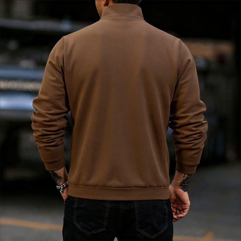 Men's Limited-time offer- Stylish Half Zip Long Sleeve Tops - Brown | SAVINTARI