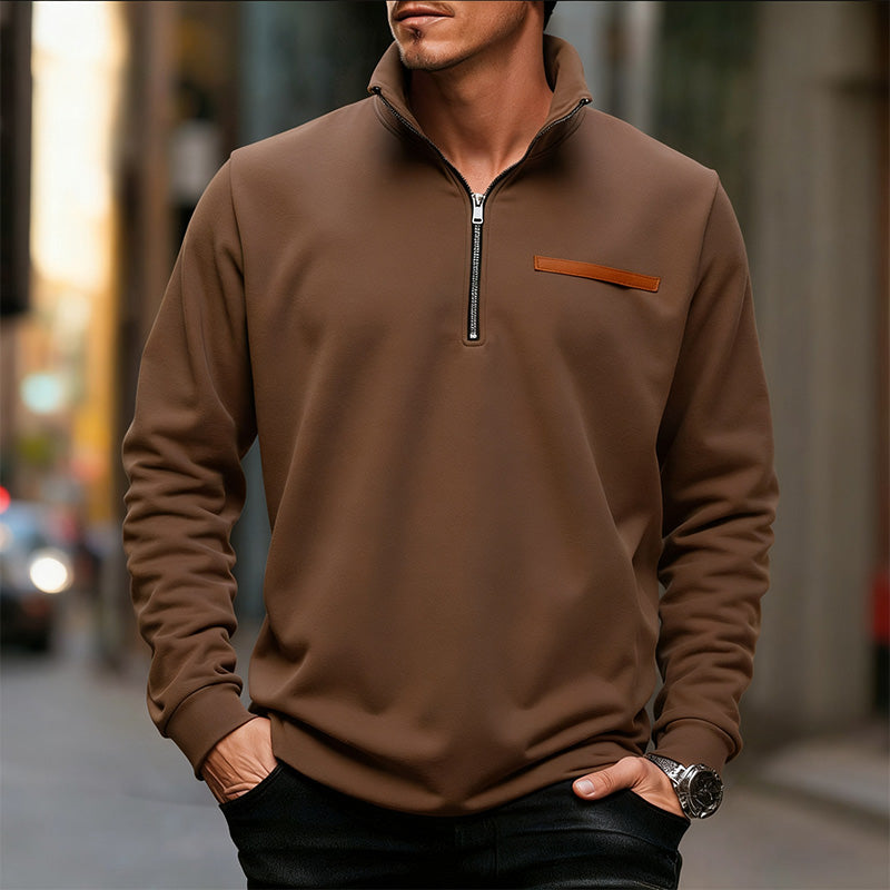 Men's Limited-time offer- Stylish Half Zip Long Sleeve Tops - Brown | SAVINTARI