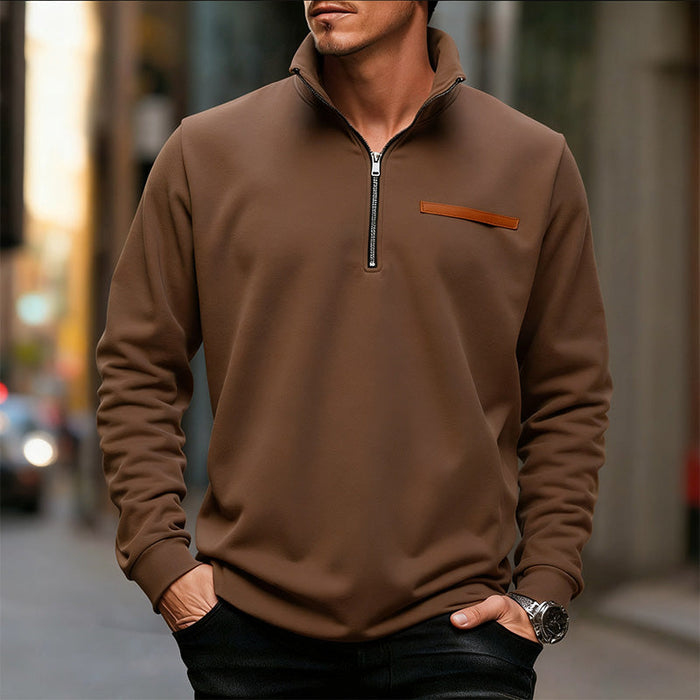 Men's offer- Stylish Half Zip Long Sleeve Tops - Brown | Men's Seasonal Edit | SAVINTARI