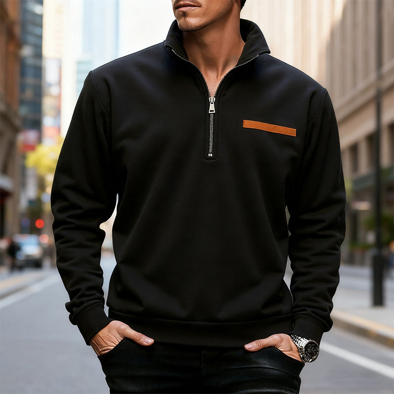 Men's Limited-time offer- Stylish Half Zip Long Sleeve Tops - Brown | SAVINTARI