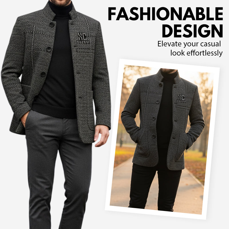 Men's Velvet Warm Suit Jacket - Khaki | SAVINTARI
