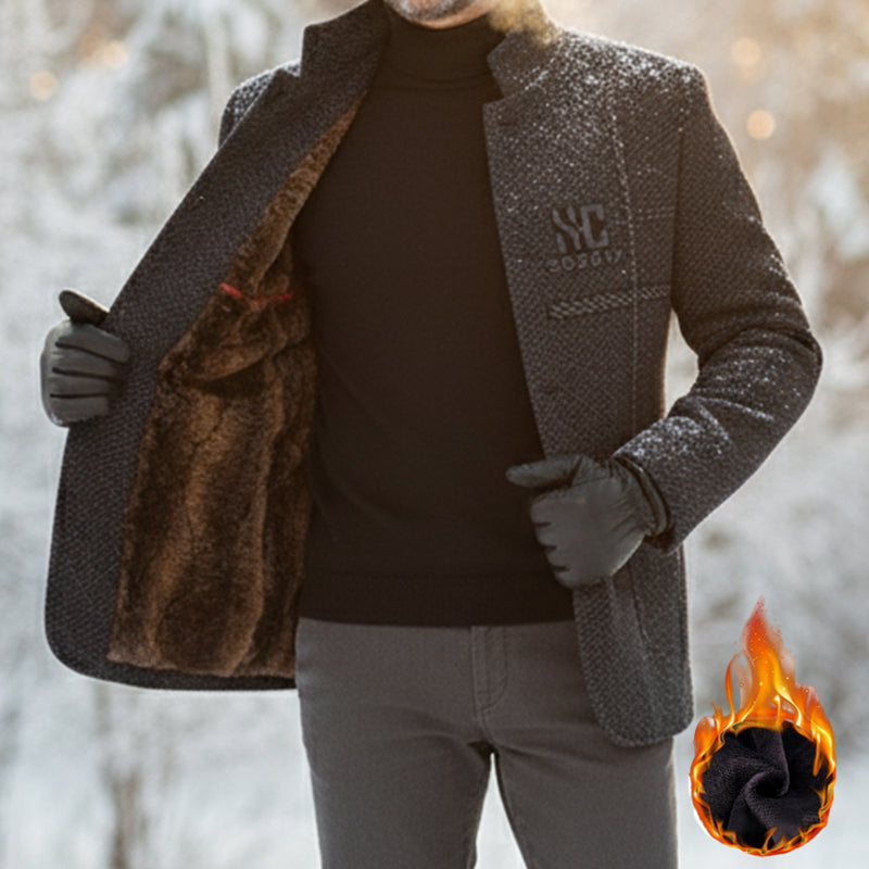 Men's Velvet Warm Suit Jacket - Khaki | SAVINTARI