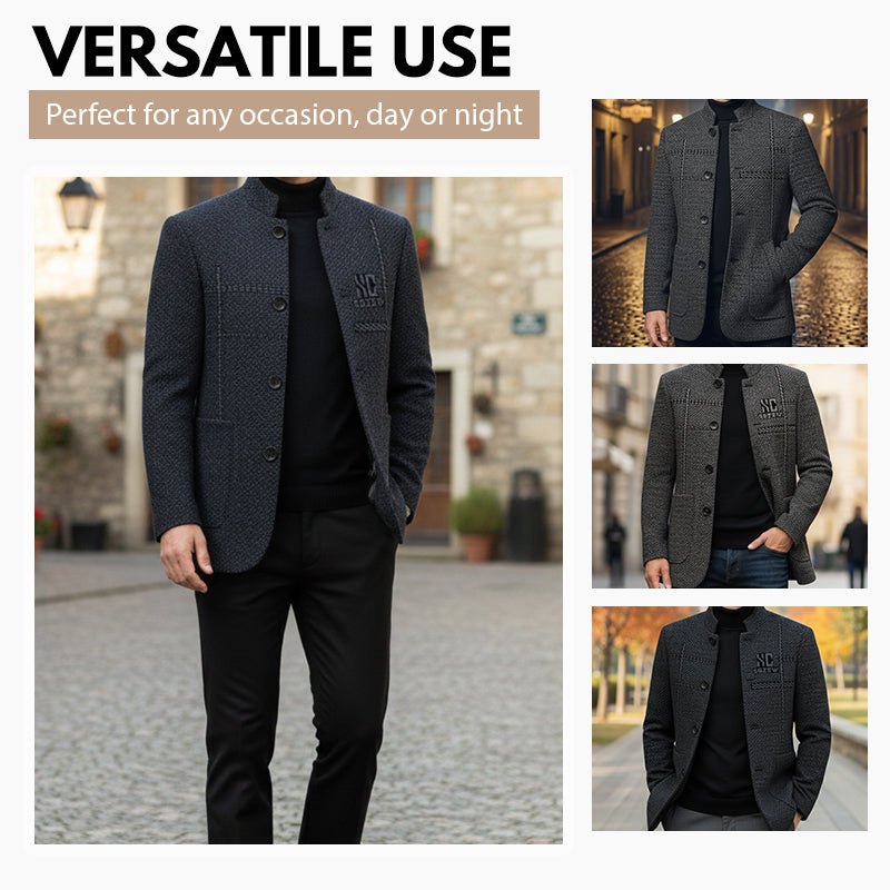 Men's Velvet Warm Suit Jacket - Khaki | SAVINTARI